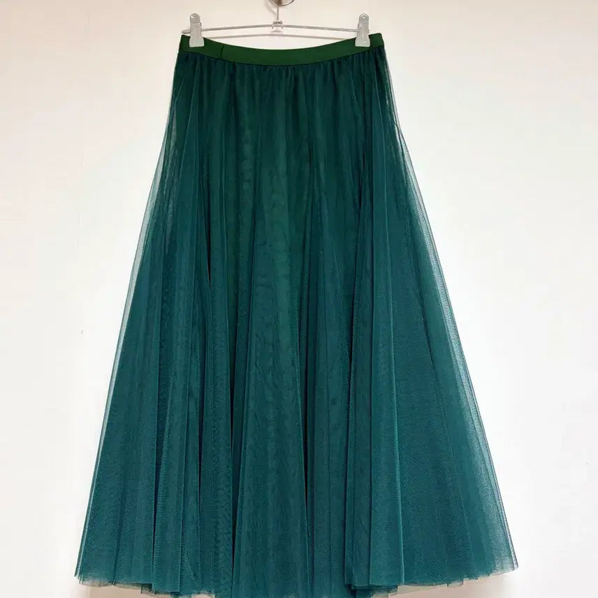 [BUNJANG] Deep Green Chiffon Long Skirt / 딥그린 샤 롱 스커트 밴딩 플레어