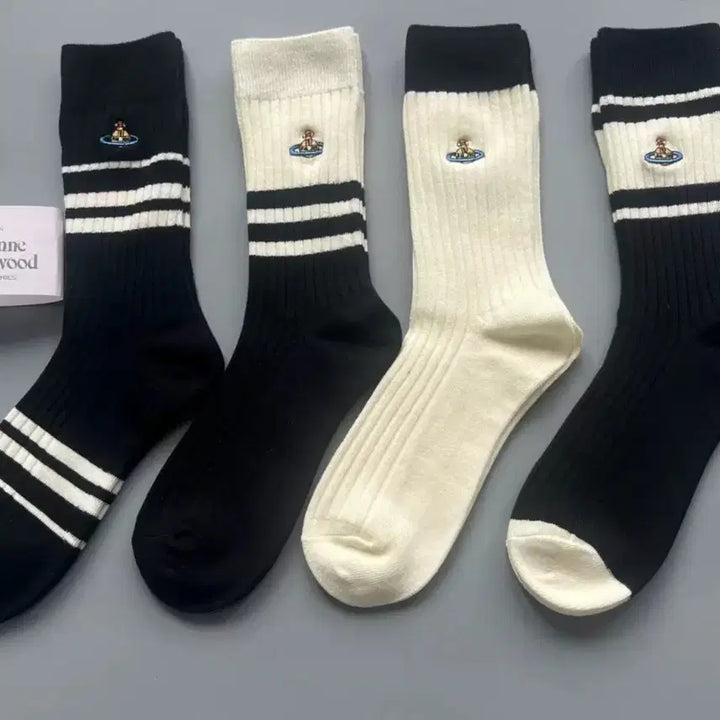 [BUNJANG] Vivienne Westwood Stripe Socks 4-Pair Set / 비비안웨스트우드 스트라이프 양말 4종세트