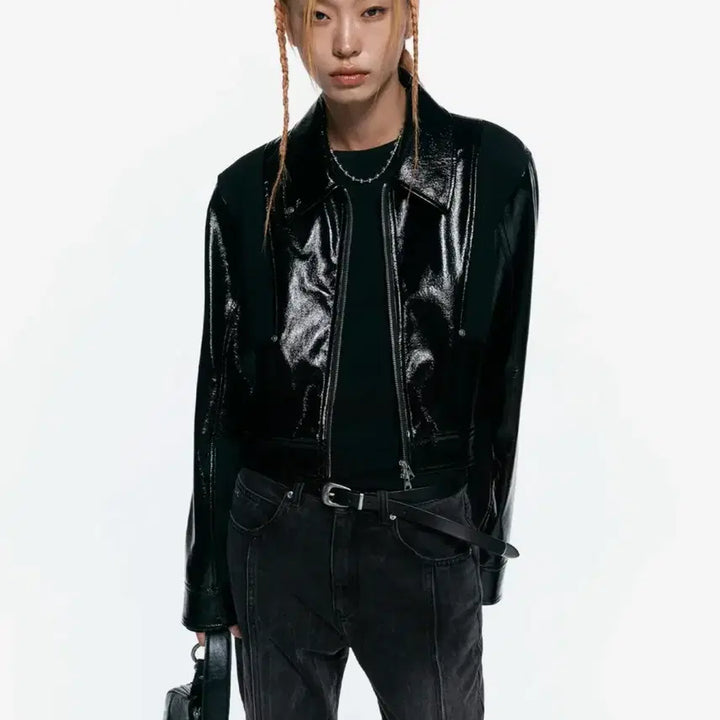 [BUNJANG] INSILENCE Paneled Vegan Leather Jumper - Black / M) 패널드 비건 레더 점퍼 BLACK 인사일런스