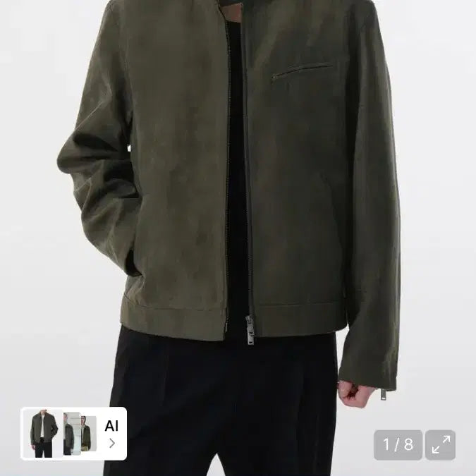 [BUNJANG] Synthetic Suede Racer Jacket Dusty Khaki / 신세틱 스웨이드 레이서 재킷 [더스티 카키][새상품]
