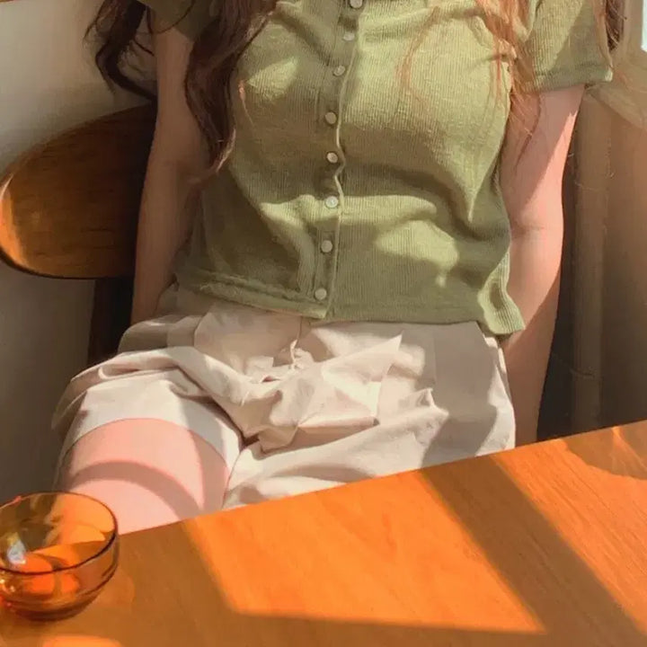 [BUNJANG] MUTECREME Cold Half Tee Short Sleeve Cardigan (Green) / 뮤트크레메 콜드 하프 tee 반팔 가디건(green)