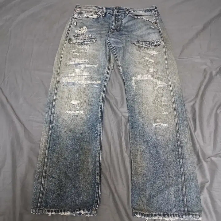 [BUNJANG] Polo Ralph Lauren Denim &amp; Supply "American Flag" Distressed Vintage Wash Denim Jeans / 개성 강한 POLO 데님앤서플라이 성조기 디테일 빈티지 워싱 데님