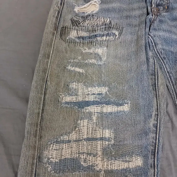 [BUNJANG] Polo Ralph Lauren Denim &amp; Supply "American Flag" Distressed Vintage Wash Denim Jeans / 개성 강한 POLO 데님앤서플라이 성조기 디테일 빈티지 워싱 데님