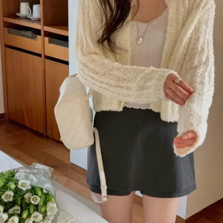 [BUNJANG] Miel Rey Boucle Ribbed Knit Cardigan - Ivory / 미엘 레이 부클 골지 니트 가디건_아이보리