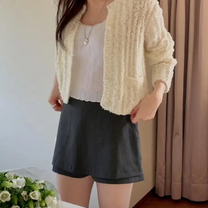 [BUNJANG] Miel Rey Boucle Ribbed Knit Cardigan - Ivory / 미엘 레이 부클 골지 니트 가디건_아이보리