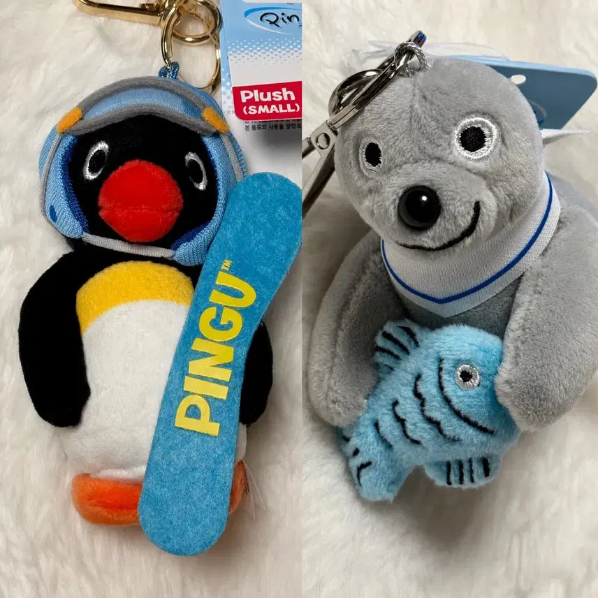 [BUNJANG] Pingu &amp; Robby Rabbit Winter Board &amp; Fish Plushie Keychain Set / 핑구 윈터보드&amp;로비피쉬 인형 키링 세트