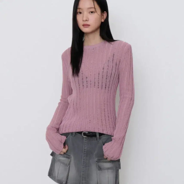 [BUNJANG] Musinsa Standard Vertical Crochet Crewneck Knit Sweater / 무신사 스탠다드 버티컬 크로셰 크루넥 니트 스웨터