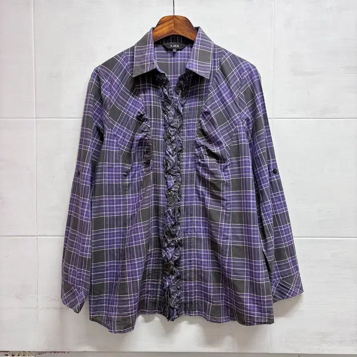 [BUNJANG] L&amp;B Purple Check Frill Western Shirt Blouse JPN / L&amp;B 퍼플 체크 프릴 웨스턴 셔츠 블라우스 JPN