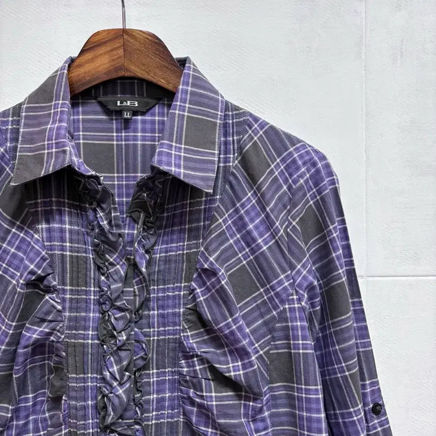 [BUNJANG] L&amp;B Purple Check Frill Western Shirt Blouse JPN / L&amp;B 퍼플 체크 프릴 웨스턴 셔츠 블라우스 JPN