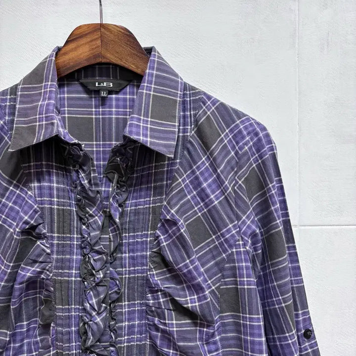 [BUNJANG] L&amp;B Purple Check Frill Western Shirt Blouse JPN / L&amp;B 퍼플 체크 프릴 웨스턴 셔츠 블라우스 JPN