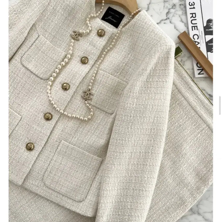 [BUNJANG] Ivory Tweed Setup (Jacket Size 55, Skirt Size 66) / (새상품) 아이보리 트위드 셋업 (자켓 55. 스커트 66)