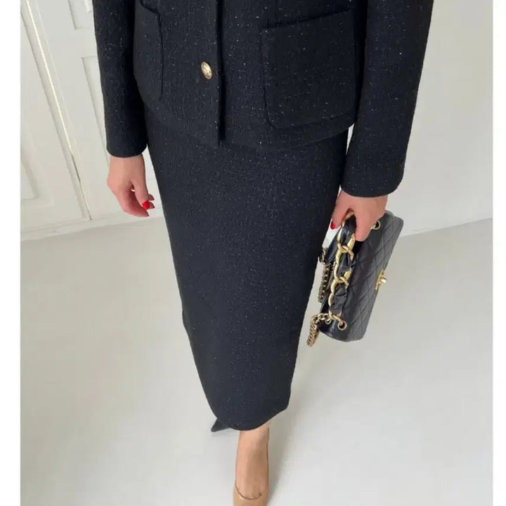 [BUNJANG] Black Tweed Set (Jacket 55, Skirt 66) / (새상품) 블랙 트위드 셋업 (자켓 55. 스커트 66)