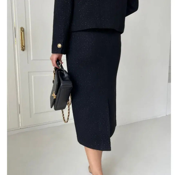 [BUNJANG] Black Tweed Set (Jacket 55, Skirt 66) / (새상품) 블랙 트위드 셋업 (자켓 55. 스커트 66)