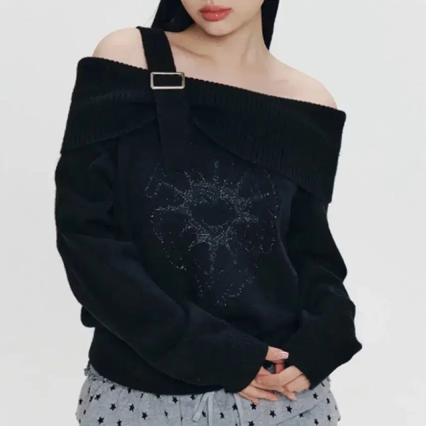 [BUNJANG] Kirsh Off Shoulder Knit Black / 키르시 오프숄더 니트 블랙