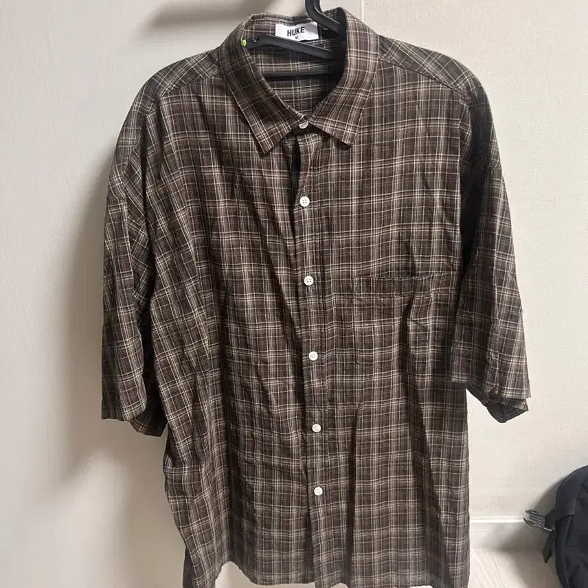[BUNJANG] Hook Check Short Sleeve Shirt Brown Khaki M / 후크 체크 반팔셔츠 브라운카키 M