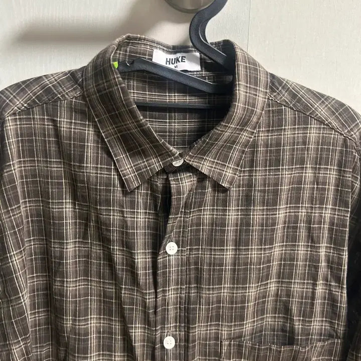 [BUNJANG] Hook Check Short Sleeve Shirt Brown Khaki M / 후크 체크 반팔셔츠 브라운카키 M