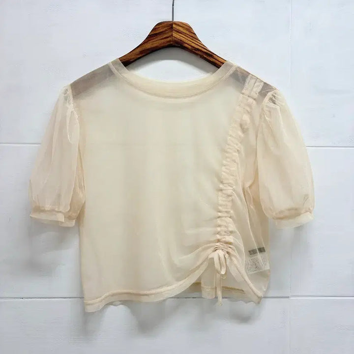 [BUNJANG] Kastane Sheer Shirring Ribbon Blouse Top / Kastane 시스루 셔링 리본 블라우스 탑 F  JPN