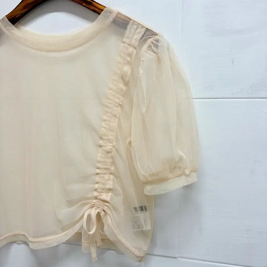 [BUNJANG] Kastane Sheer Shirring Ribbon Blouse Top / Kastane 시스루 셔링 리본 블라우스 탑 F  JPN