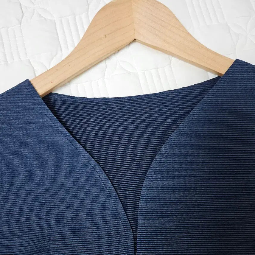 [BUNJANG] Navy Pleated Cardigan Jacket / 플리츠 네이비 가디건 스타일 자켓
