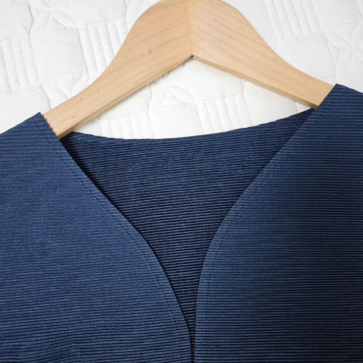 [BUNJANG] Navy Pleated Cardigan Jacket / 플리츠 네이비 가디건 스타일 자켓