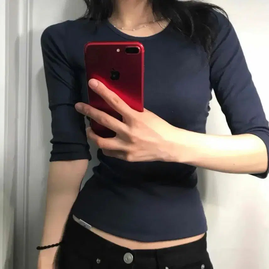 [SOLD OUT] 에이블리 라운드넥 7부 티셔츠 네이비