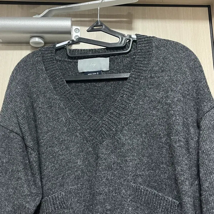 [BUNJANG] Dark Grey Pocket V-Neck Knit / 다크그레이 포켓 브이 니트