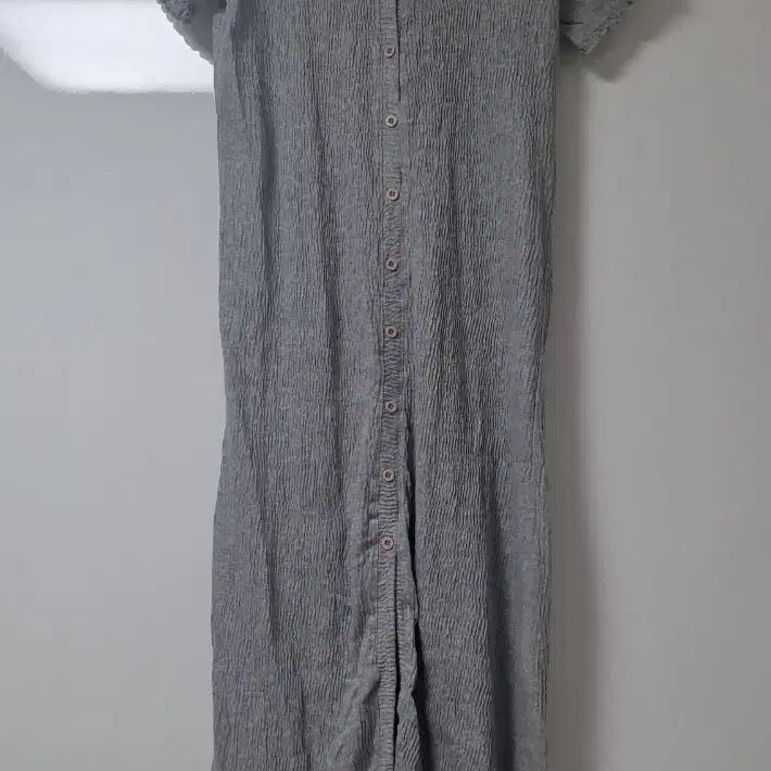 [BUNJANG] Gray Cotton Spandex V-Neck Long Dress / 그레이 회색 면스판 브이넥 롱 원피스/반팔 원피스/앞트임 원피스(새 제품