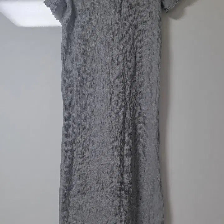 [BUNJANG] Gray Cotton Spandex V-Neck Long Dress / 그레이 회색 면스판 브이넥 롱 원피스/반팔 원피스/앞트임 원피스(새 제품