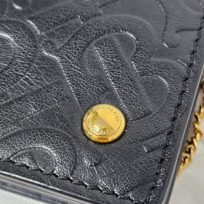 [BUNJANG] Burberry TB Monogram Leather Chain Card Wallet Black Mini Shoulder Bag / 버버리 TB 모노그램 레더 체인 카드지갑 블랙 초미니 숄더백