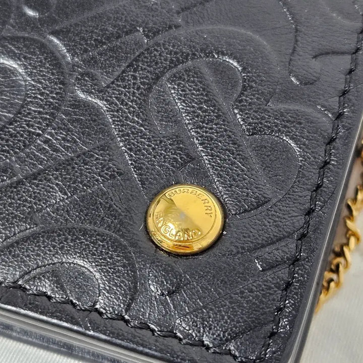[BUNJANG] Burberry TB Monogram Leather Chain Card Wallet Black Mini Shoulder Bag / 버버리 TB 모노그램 레더 체인 카드지갑 블랙 초미니 숄더백
