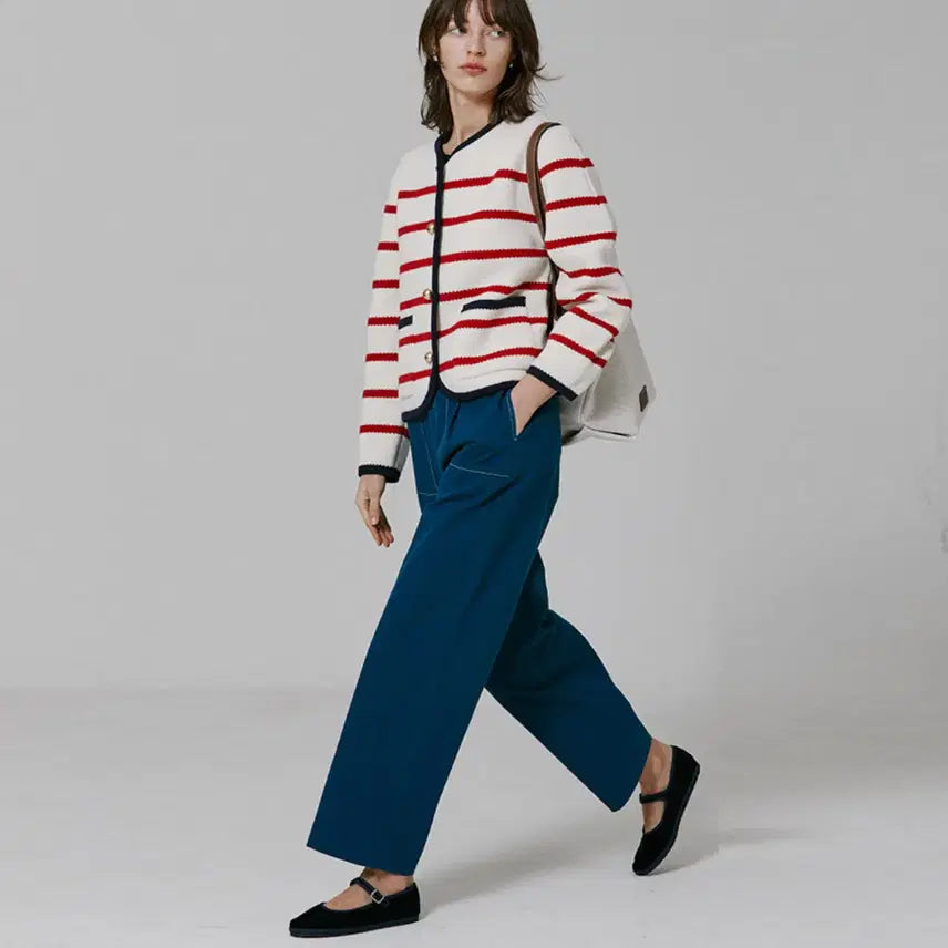 [BUNJANG] VOCAVACA Odely Stitch Semi Wide Pants Navy (Size 66) / 보카바카(VOCAVACA) 오델리 스티치 세미 와이드팬츠 66 새상품