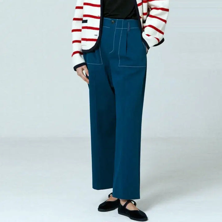 [BUNJANG] VOCAVACA Odely Stitch Semi Wide Pants Navy (Size 66) / 보카바카(VOCAVACA) 오델리 스티치 세미 와이드팬츠 66 새상품