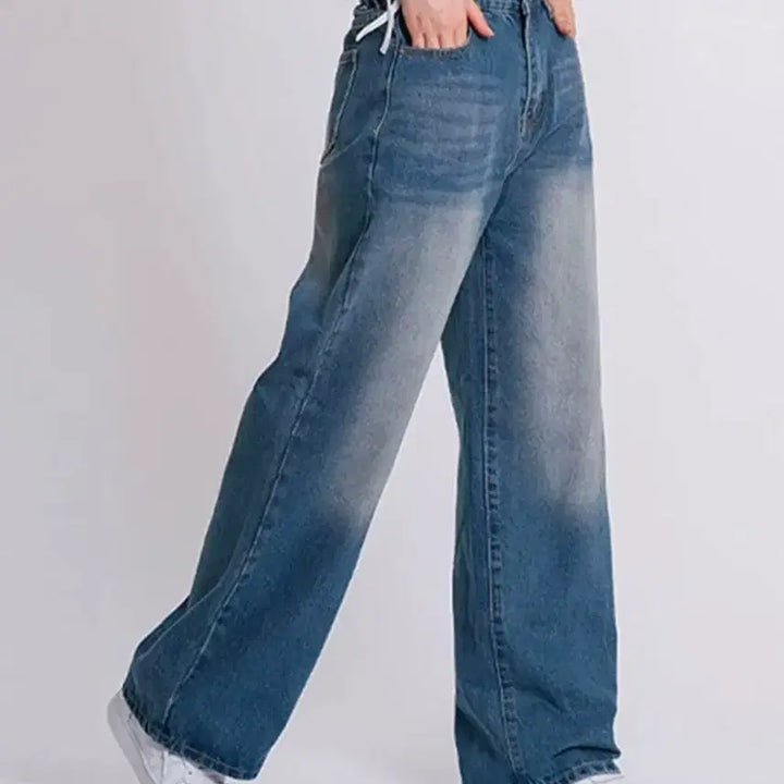 [BUNJANG] Allenassy Banbending Wide Denim Pants (Medium Blue, Short M) / 앨런아시 반밴딩 와이드 데님팬츠 중청 숏 M