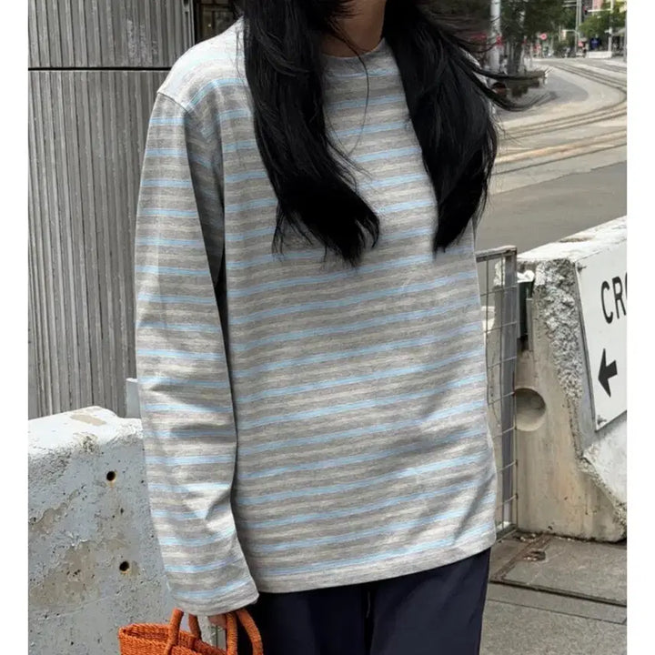 [BUNJANG] Celine &amp; Lion Stripe Long Sleeve (Gray) / 셀리앤리옹 스트라이프 롱 슬리브(그레이)