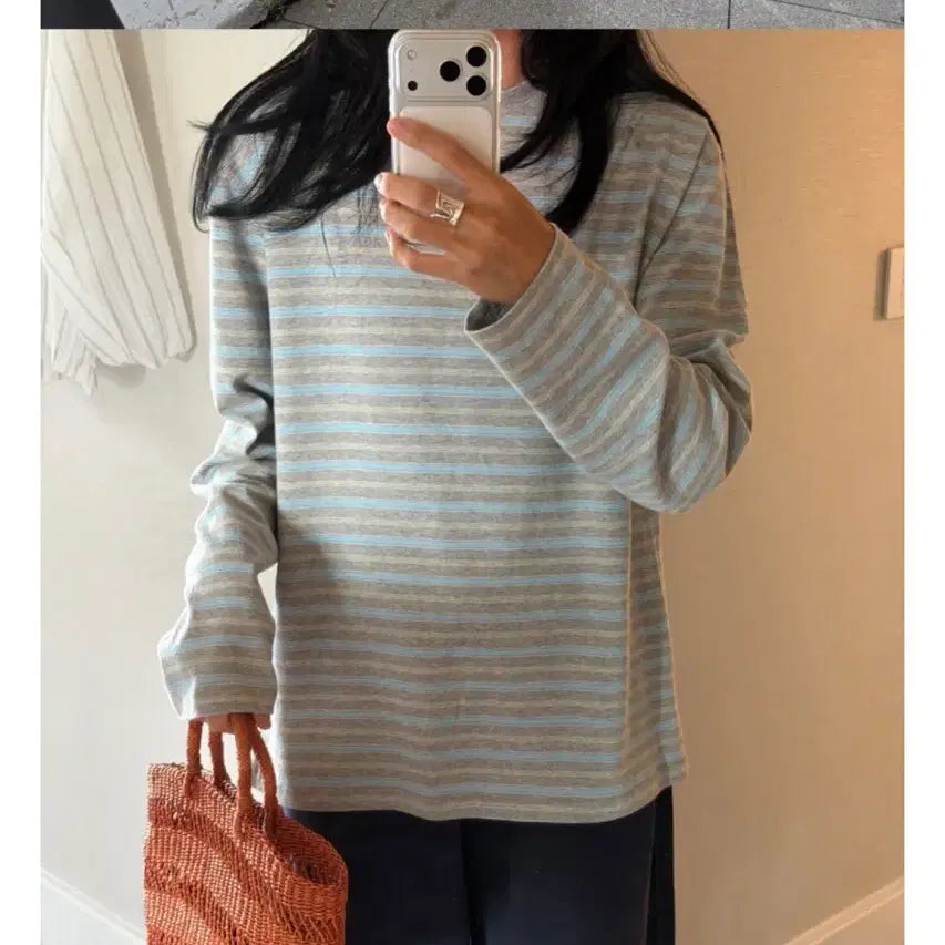 [BUNJANG] Celine &amp; Lion Stripe Long Sleeve (Gray) / 셀리앤리옹 스트라이프 롱 슬리브(그레이)