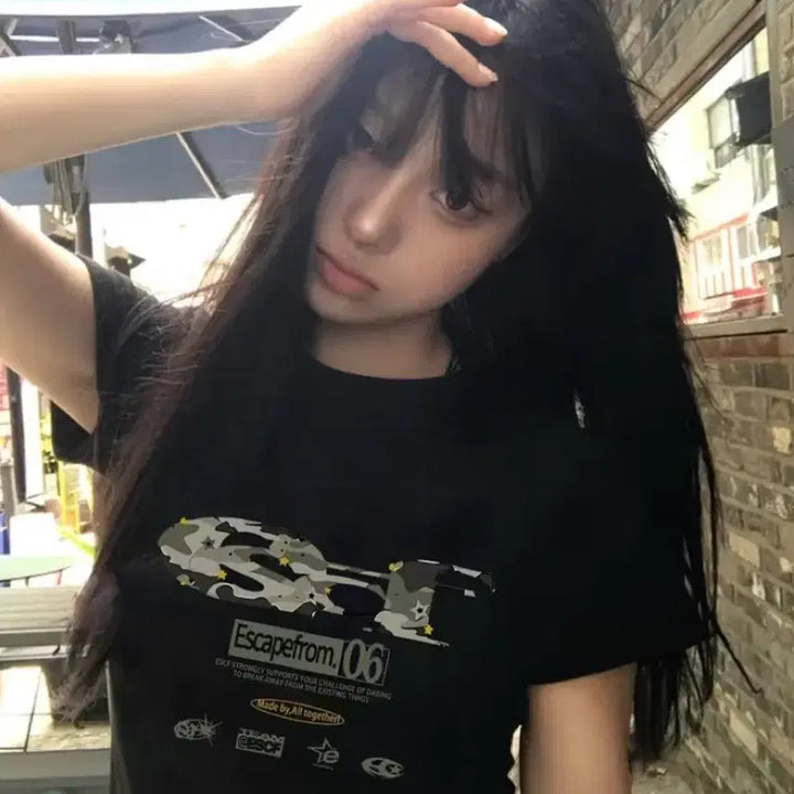 [BUNJANG] ESCP Camo Graphic Black Short Sleeve T-Shirt / 새상품 )) 이스케이프프롬 카모 블랙 반팔 티셔츠