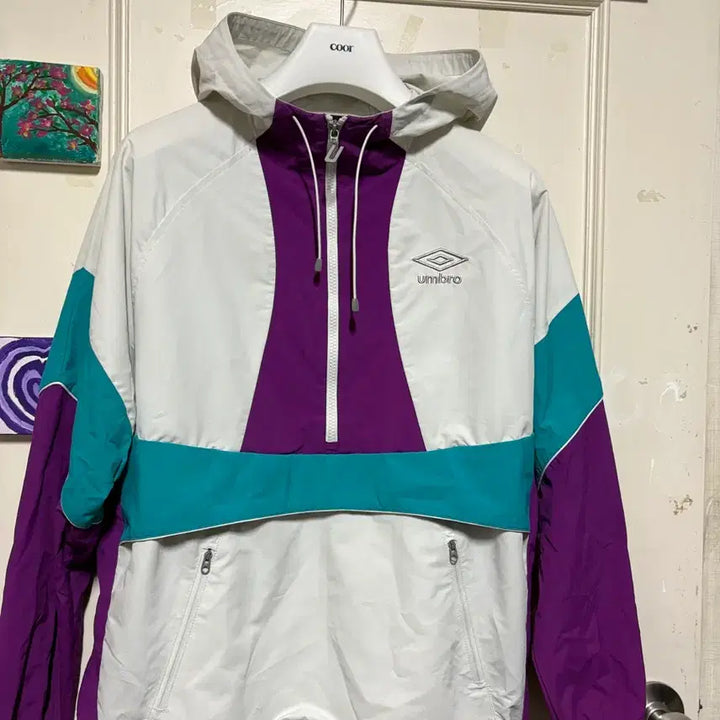 [BUNJANG] Umbro Anorak Windbreaker White/Purple M / 엄브로 아노락 바람막이 화이트/퍼플 M