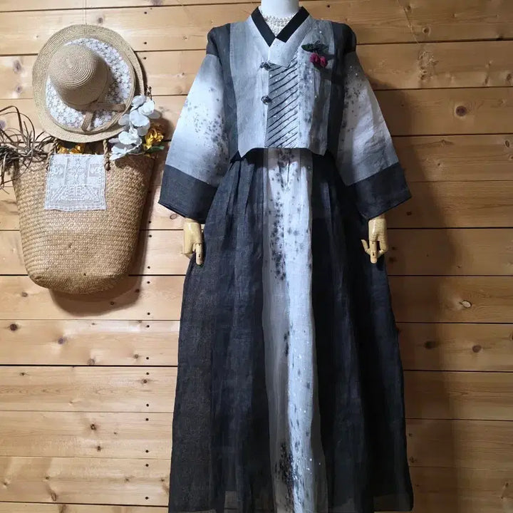 [BUNJANG] Ramie Color-Blocked Jeogori and Skirt Set / 모시. 배색 저고리 치마 (세트)(코사지 코디용입니다