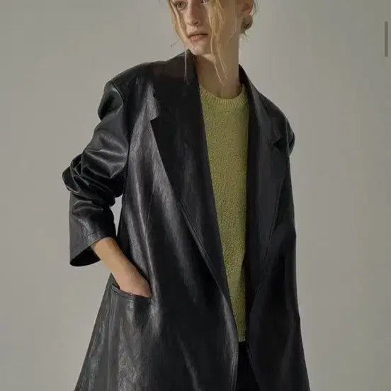 [BUNJANG] Facade Pattern Oversized Leather Jacket Black M / 파사드패턴 오버핏 레더자켓 블랙 (M)