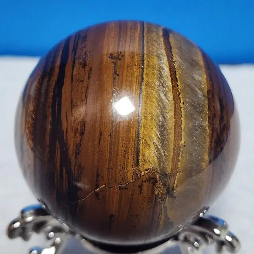 [BUNJANG] Tiger Eye Stone Orb with Stand / 호안석 원석 구슬 오브제 스탠드 포함