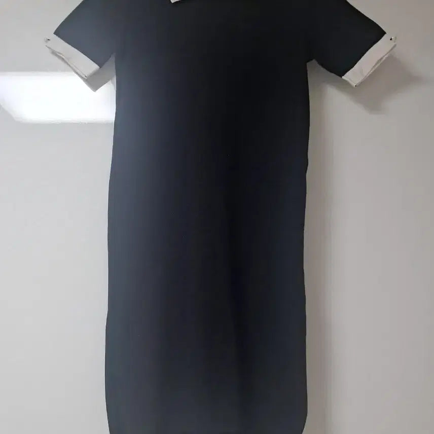 [BUNJANG] Black Collar Button Short Sleeve Knit Dress / 단아한 블랙 카라 버튼 원피스/반팔 니트 원피스(새 제품)