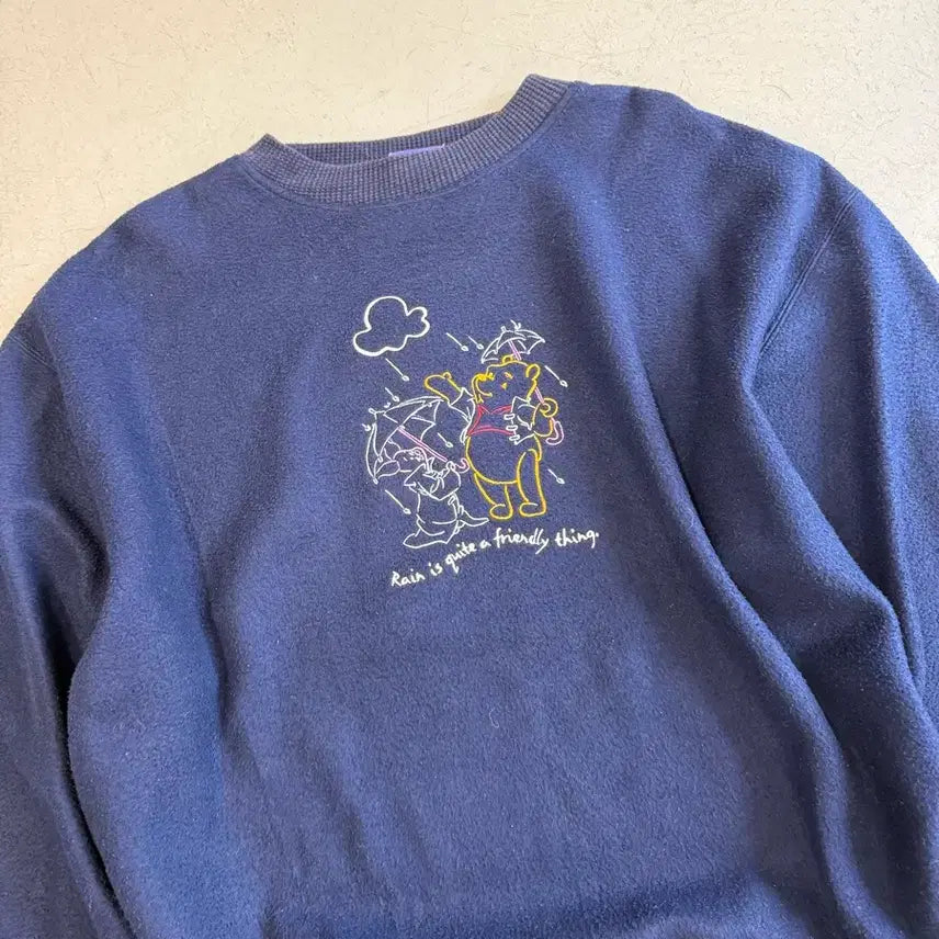 [BUNJANG] Disney Winnie the Pooh Embroidered Sweatshirt Navy / 푸 Winnie the Pooh 자수 맨투맨 네이비