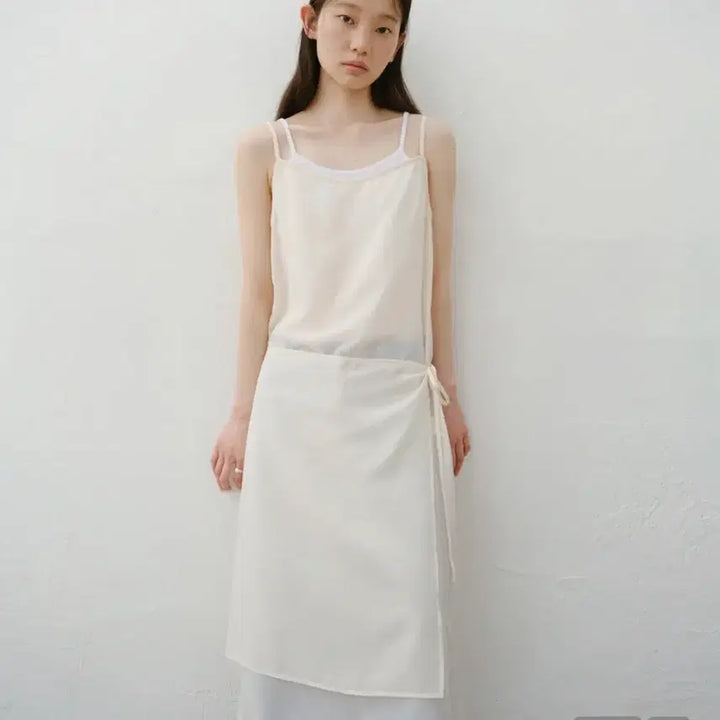 [BUNJANG] URAGO Layered Sleeveless Wrap Dress Cream / 유라고 Layered sleeveless wrap dress cream