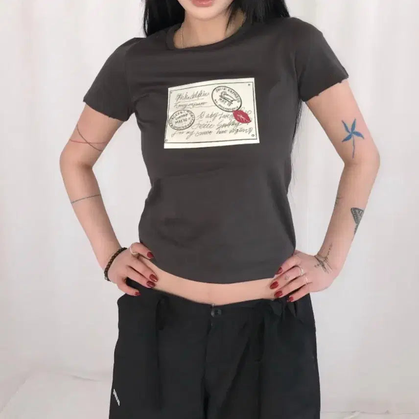 [BUNJANG] seiie Postcard T-shirt Charcoal / 세이에 seiie 엽서티 차콜