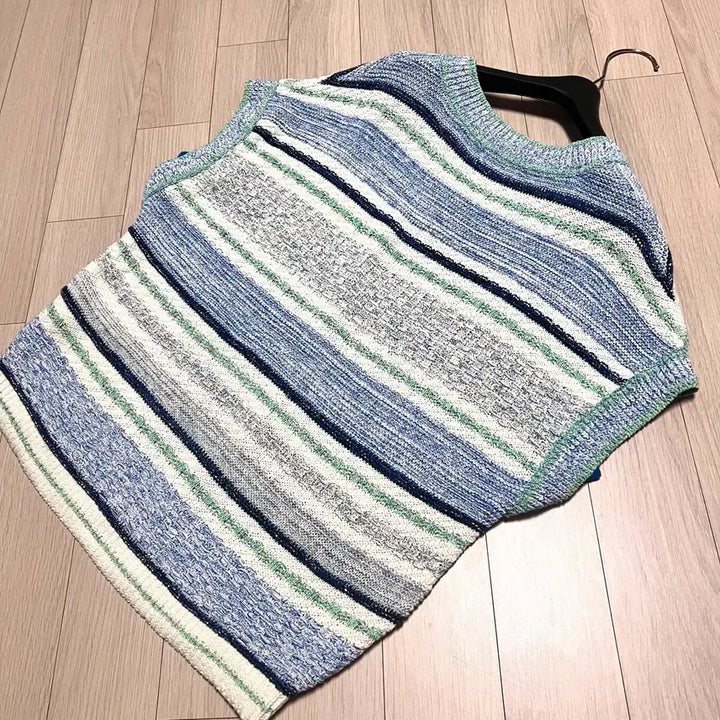[BUNJANG] Lanvin Collection Striped Knit Vest / 21년 한섬 랑방컬렉션 스트라이프 니트 베스트 크로셰조끼여름브이넥린넨