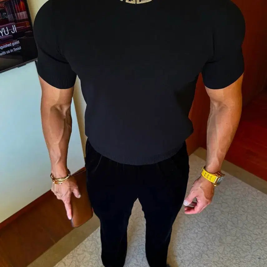 [BUNJANG] LIPINATO RT Monogram Short-Sleeve Knit Black Size 52 / 리피나토 RT모노그램반팔니트 블랙 52사이즈 새상품 판매힙니다.