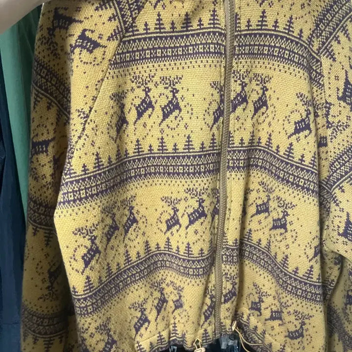 [BUNJANG] Knit Pattern Zip-Up Cardigan - Yellow / 니트 패턴 집업 가디건 옐로우 (수수료제외 2
