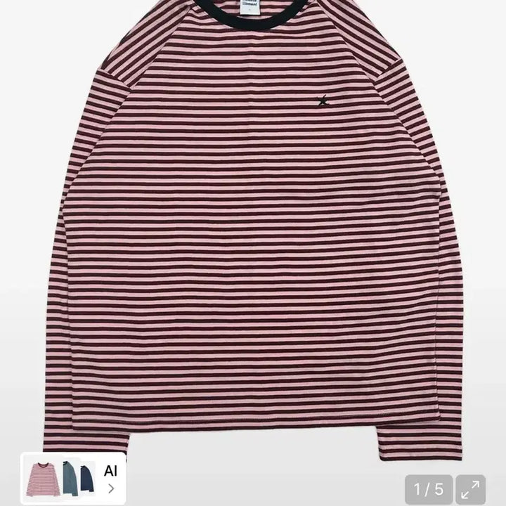 [BUNJANG] The Coolest Moment Mini Logo Stripe Long Sleeve Pink Red / 더콜디스모먼트 롱슬리브