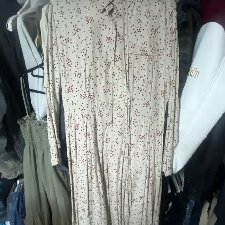 [BUNJANG] Pattern Long Dress - Ivory with Red Pattern / 패턴 롱 원피스 아이보리 레드패턴