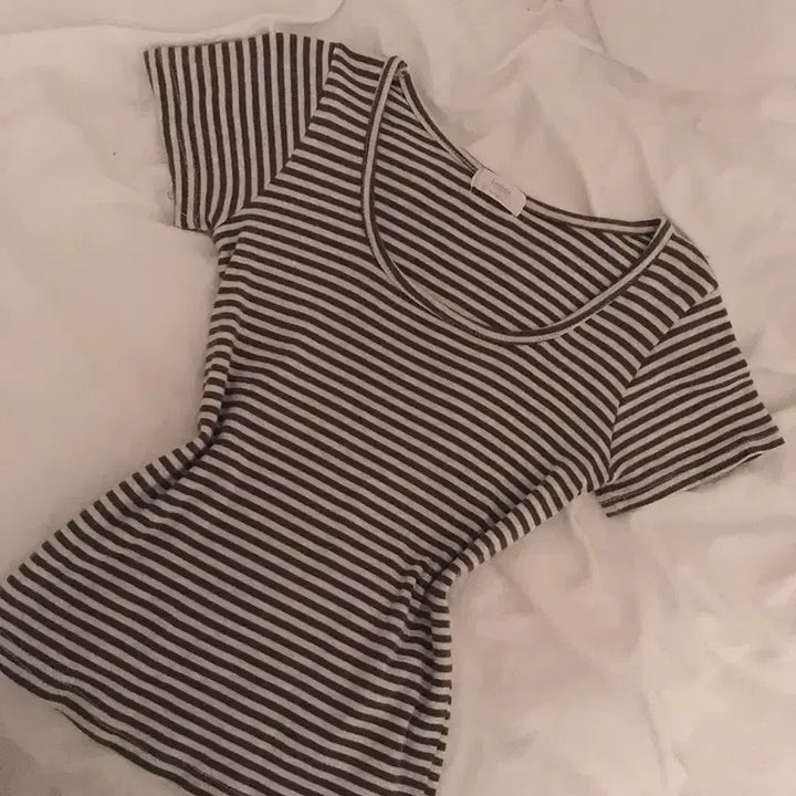 [BUNJANG] Oaiff Striped Slim Fit Short Sleeve T-Shirt / 단가라 스프라이트 슬림핏 반팔티